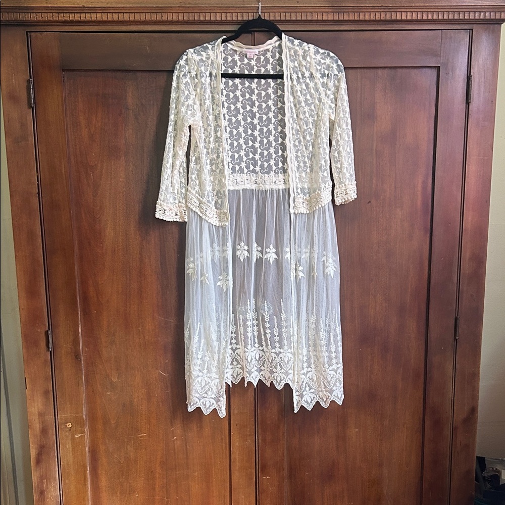 Sheer Ivory Lace Duster Cardigan